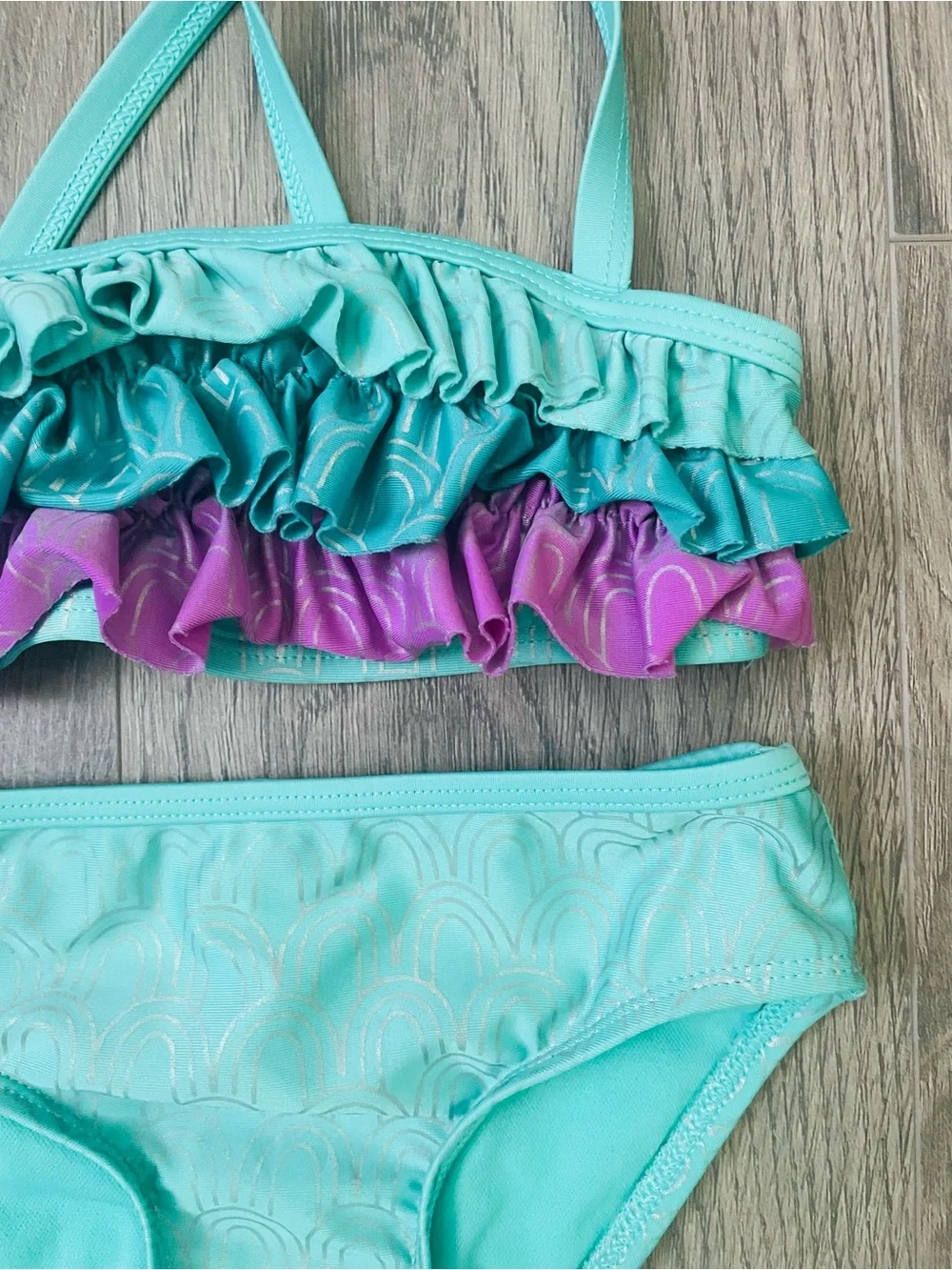 Cat & Jack Toddler Girl Bikini Swimsuit 5T Aqua Blue Ruffles Mermaid Summer